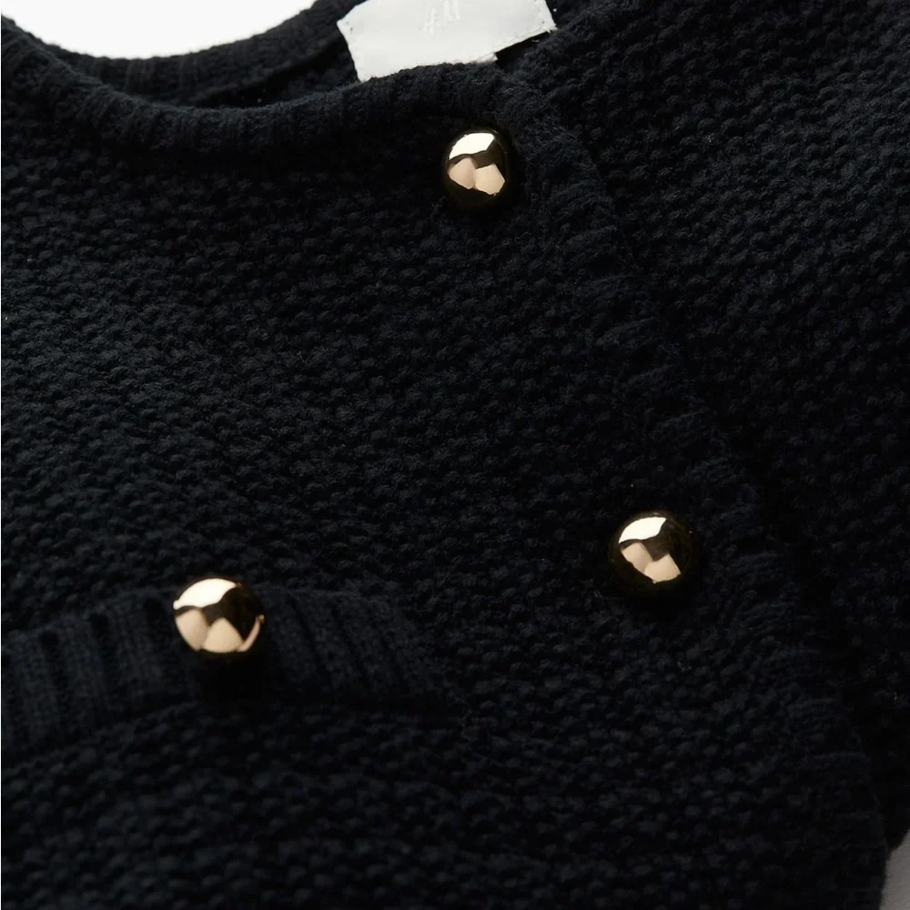 H&M Black Knit Cardigan with Gold Accents - Picture 2 of 8